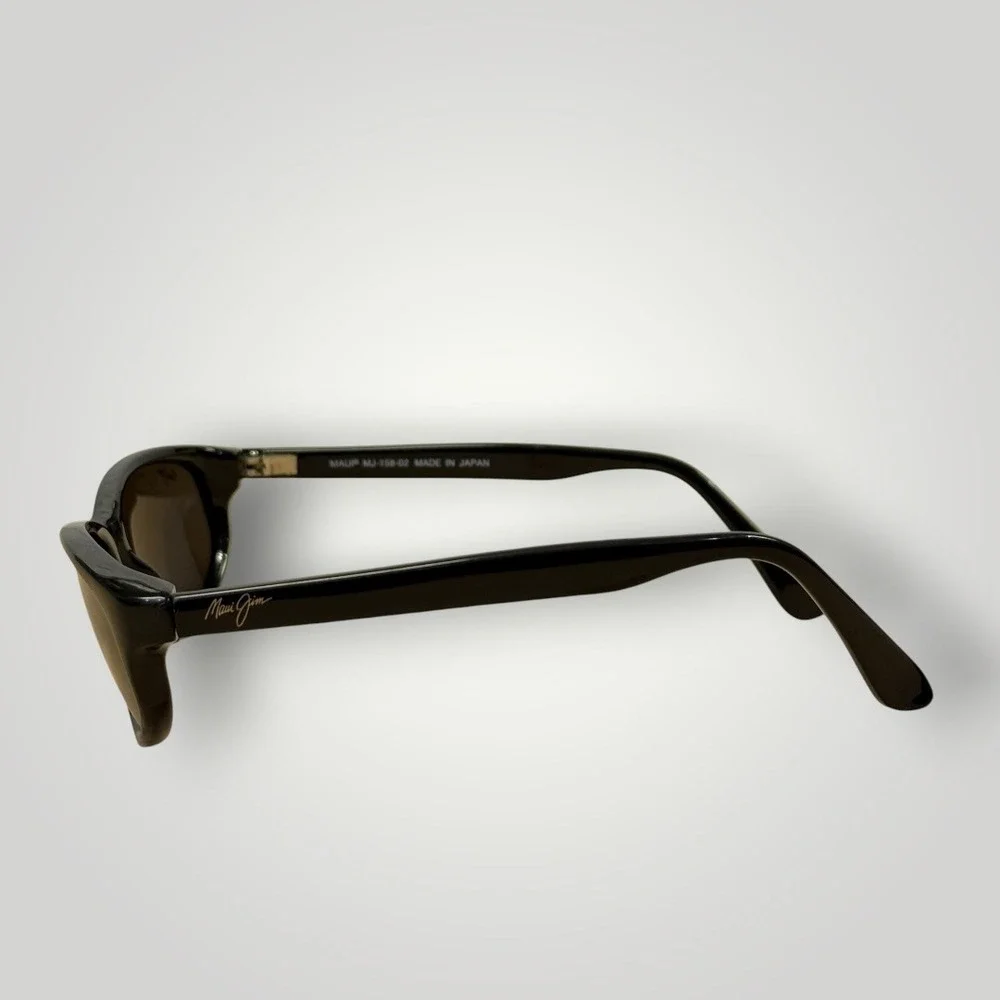 Maui Jim MJ-158-02 Black Oval Sunglasses Womens Made in Japan Vintage Style